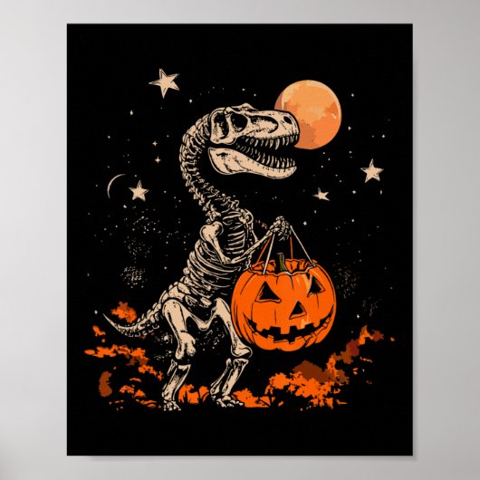 Spooky Dinosaur Skeleton Scary Pumpkin Moon Hallow ポスター (正面)
