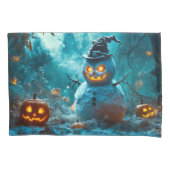 Spooky Evil Snowman with Pumpkins 枕カバー (正面)