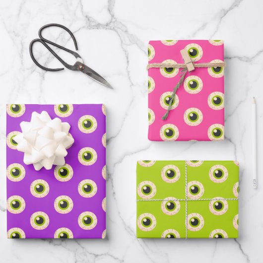 Spooky Eyeball Pattern Pink Purple Green Halloween ラッピングペーパーシート (正面)