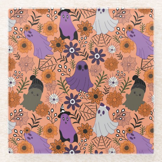 Spooky floral ガラスコースター (正面)