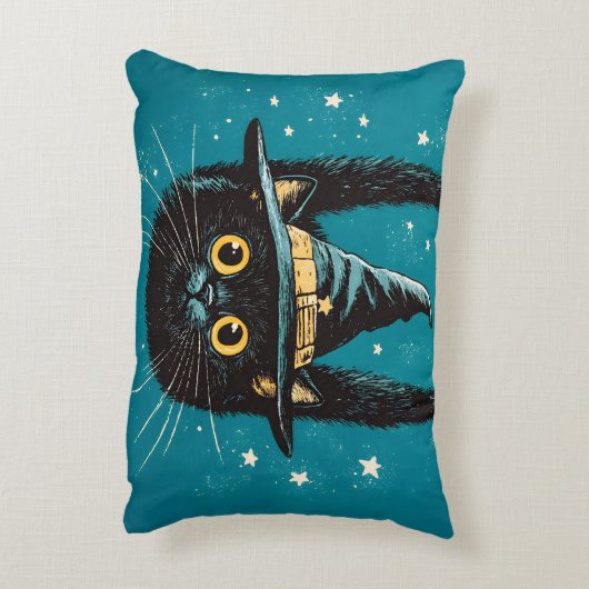 Spooky Flying Black Cat Witch アクセントクッション (裏面(縦))