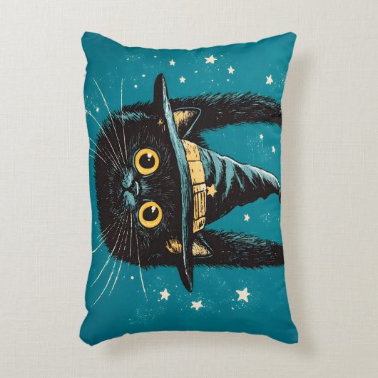 Spooky Flying Black Cat Witch アクセントクッション (正面(垂直))