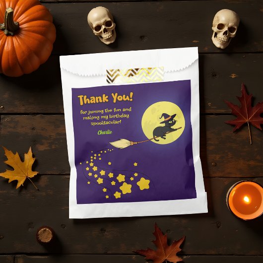 Spooky Flying Witch Black Cat Cute Thank You Party フェイバーバッグ