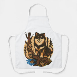 Spooky Forest Dog with Skulls Horror Art エプロン