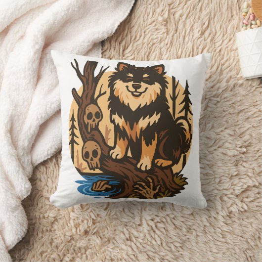 Spooky Forest Dog with Skulls Horror Art クッション (ブランケット)