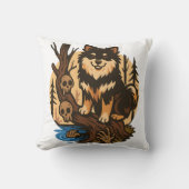 Spooky Forest Dog with Skulls Horror Art クッション (正面)