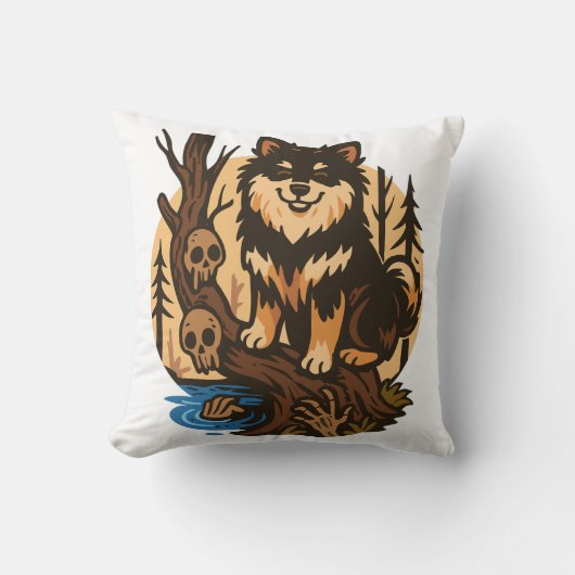 Spooky Forest Dog with Skulls Horror Art クッション (正面)