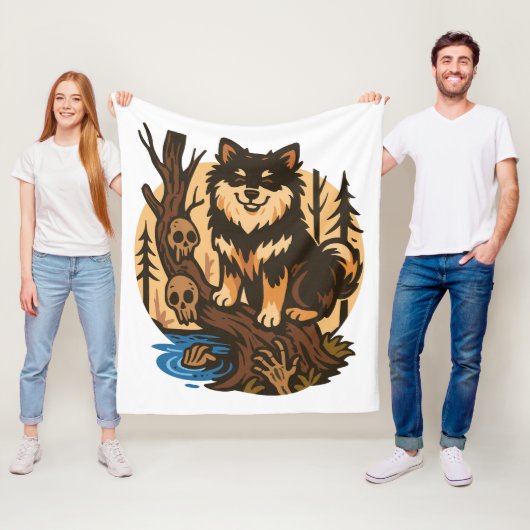 Spooky Forest Dog with Skulls Horror Art フリースブランケット (インサイチュ)