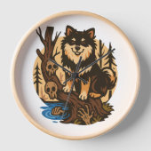 Spooky Forest Dog with Skulls Horror Art 壁時計 (正面)