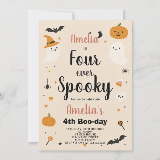 Spooky Four Ever Kids Halloween Birthday Invite 招待状 (正面)