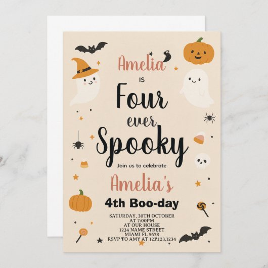 Spooky Four Ever Kids Halloween Birthday Invite 招待状 (正面/裏面)
