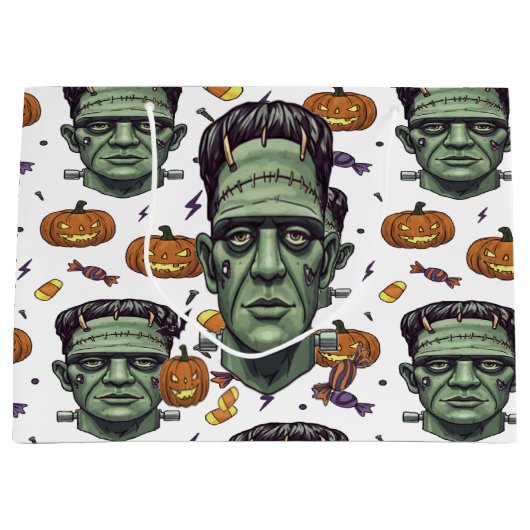 Spooky Frankenstein Monster Halloween Art ラージペーパーバッグ (正面)