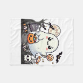 Spooky Friends Cute Halloween Ghost Pumpkin Moon フリースブランケット (正面(横))