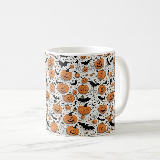 Spooky Fun Halloween Pumpkins & Bats Pattern Coffe コーヒーマグカップ (正面右)