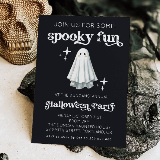 Spooky Fun Retro Ghost Halloween Invitation 招待状