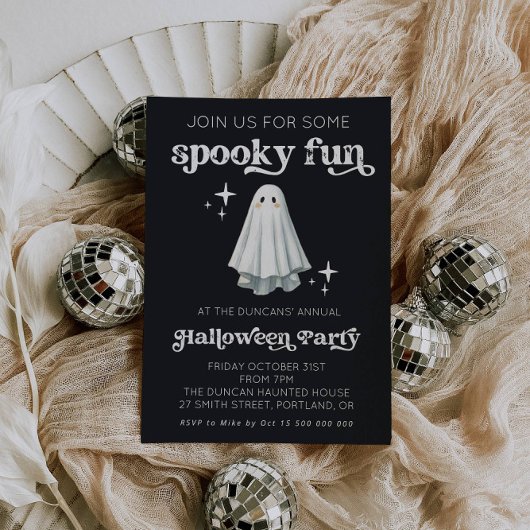 Spooky Fun Retro Ghost Halloween Invitation 招待状