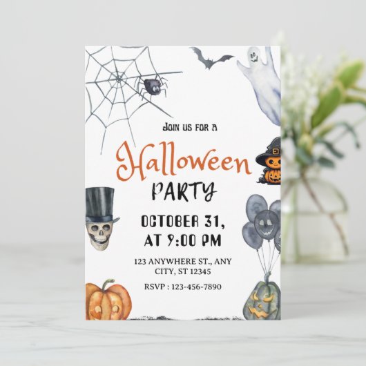 Spooky Fun Watercolor Halloween Party Invitation 招待状 (スタンド正面)