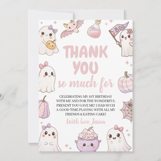 Spooky Ghost 1st Birthday Thank You Card 招待状 (正面)
