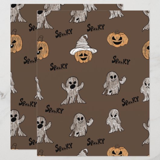 Spooky Ghost and Pumpkin Halloween Pattern Scrapbo (正面/裏面)