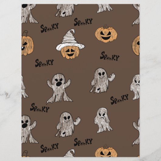 Spooky Ghost and Pumpkin Halloween Pattern Scrapbo (正面)