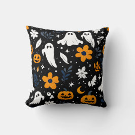Spooky Ghost and Pumpkin Halloween Pillow クッション