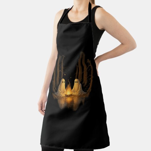 Spooky Ghost Campfire Night Forest Art - Halloween エプロン (インサイチュ)