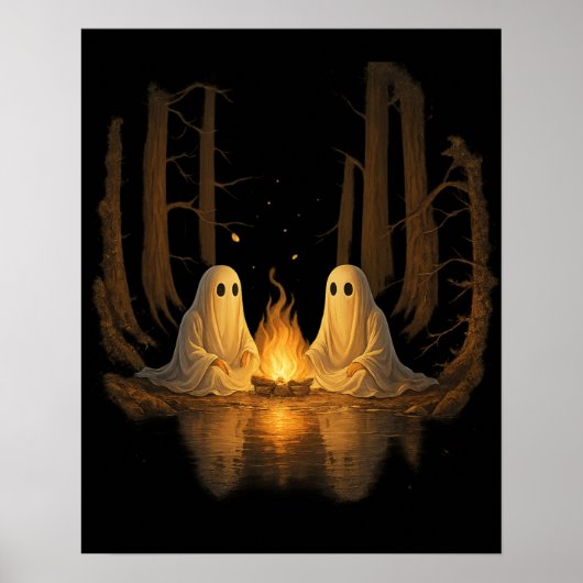 Spooky Ghost Campfire Night Forest Art - Halloween ポスター (正面)