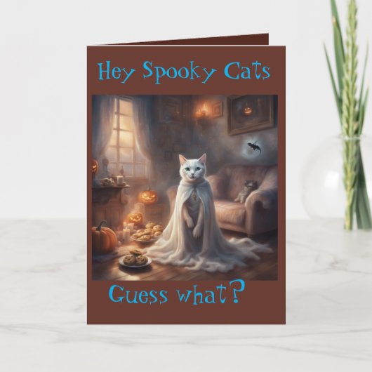Spooky Ghost Cat Halloween greeting Card カード (正面)