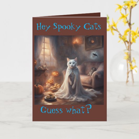 Spooky Ghost Cat Halloween greeting Card カード (黄色い花)