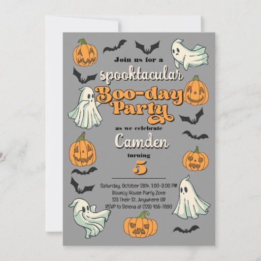 spooky ghost Halloween autumn birthday party 招待状 (正面)