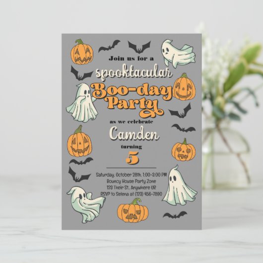  spooky ghost Halloween autumn birthday party 招待状 (スタンド正面)