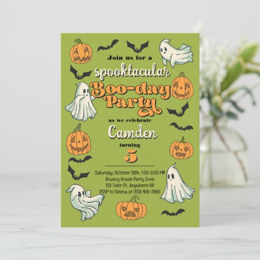  spooky ghost Halloween autumn birthday party 招待状 (スタンド正面)