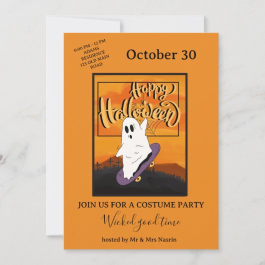 Spooky Ghost Halloween Costume Party Invitation 招待状 (正面)