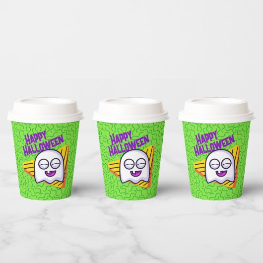 Spooky Ghost Halloween Cups - green 紙コップ (複数)