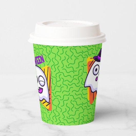 Spooky Ghost Halloween Cups - green 紙コップ (左)