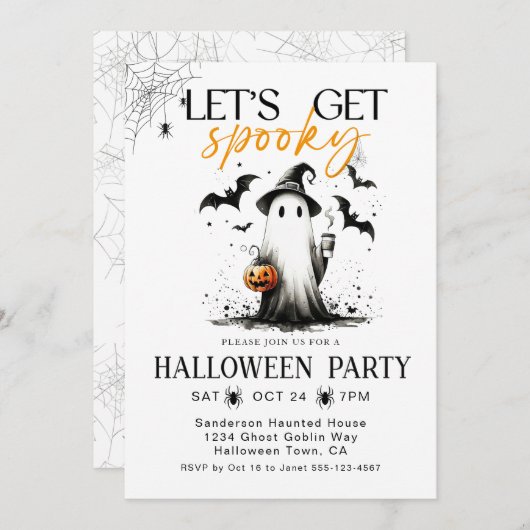  Spooky Ghost halloween party 招待状 (正面/裏面)