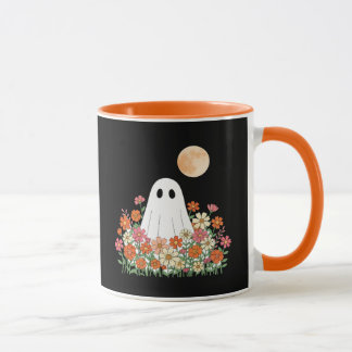 Spooky Ghost in Flowers Halloween マグカップ