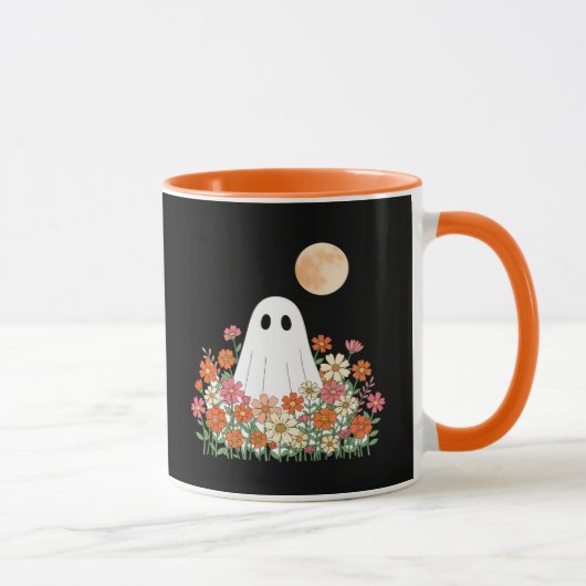 Spooky Ghost in Flowers Halloween マグカップ (右)