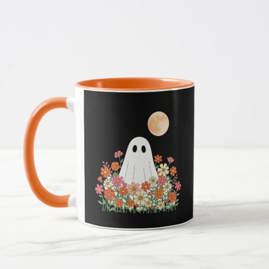 Spooky Ghost in Flowers Halloween マグカップ (左)