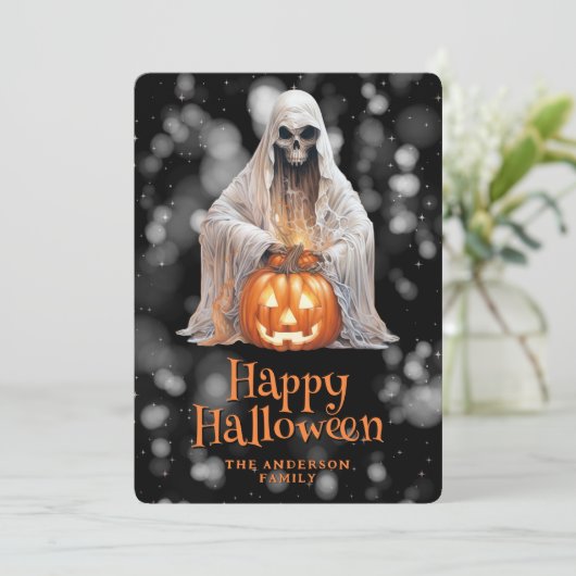 Spooky Ghost Jack O'Lantern Starry Night Halloween シーズンカード (スタンド正面)