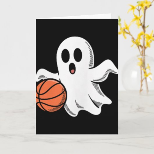 Spooky Ghost Playing Basketball Retro Halloween Co カード (黄色い花)