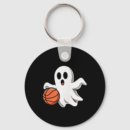 Spooky Ghost Playing Basketball Retro Halloween Co キーホルダー (正面)