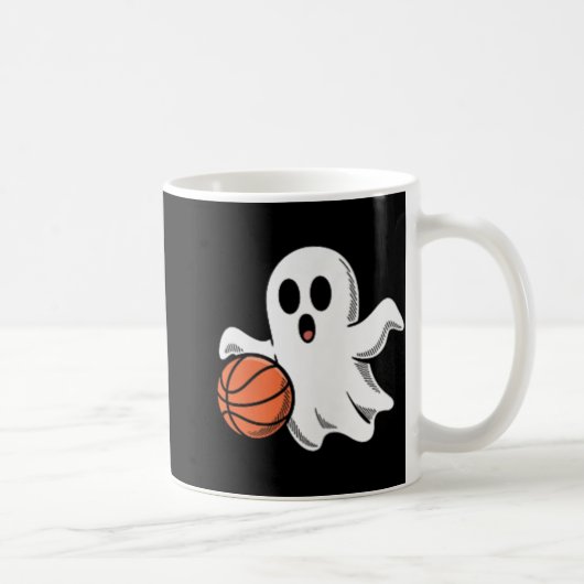 Spooky Ghost Playing Basketball Retro Halloween Co コーヒーマグカップ (右)
