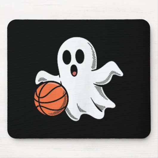 Spooky Ghost Playing Basketball Retro Halloween Co マウスパッド (正面)