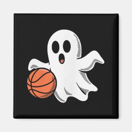 Spooky Ghost Playing Basketball Retro Halloween Co マグネット (正面)