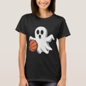 Spooky Ghost Playing Basketball Retro Halloween Co Tシャツ (正面)