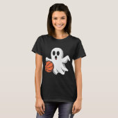 Spooky Ghost Playing Basketball Retro Halloween Co Tシャツ (正面フル)