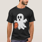 Spooky Ghost Playing Basketball Retro Halloween Co Tシャツ (正面)