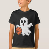 Spooky Ghost Playing Basketball Retro Halloween Co Tシャツ (正面)