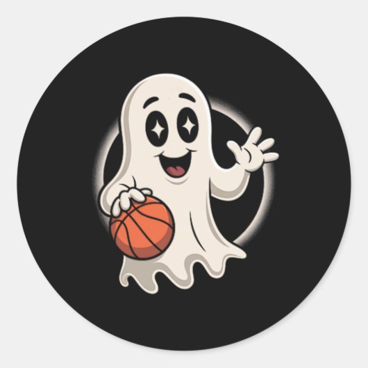 Spooky Ghost Playing Sketll Retro Halloween Costum ラウンドシール (正面)